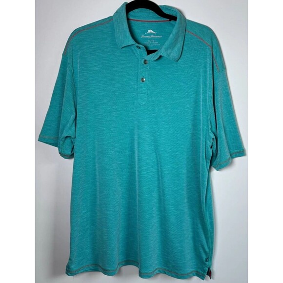 Tommy Bahama Extra Large Polo Shirt Teal Blue Tencel Blend Short Sleeve Golf - Picture 1 of 15